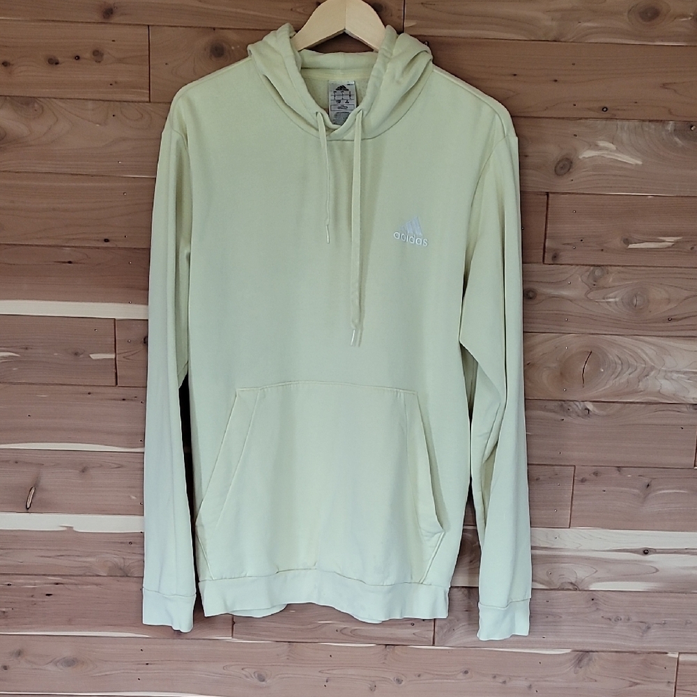 Adidas Light Yellow Hoodie, Size L, White Embroidery Logo, Soft